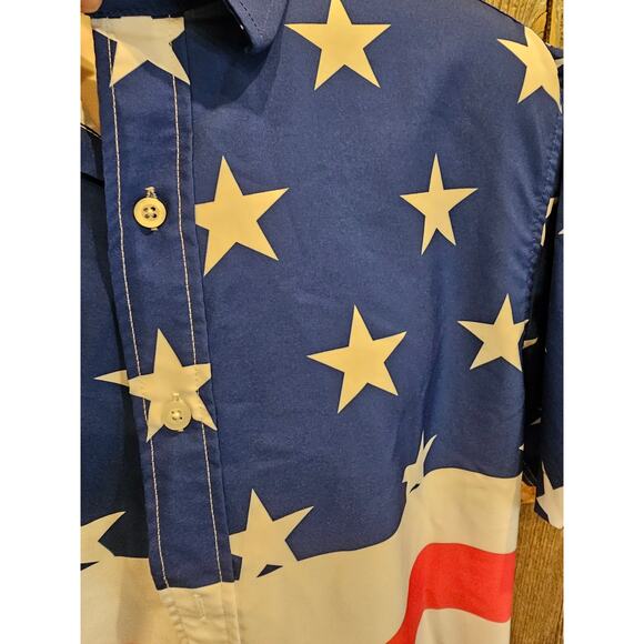 J&D HUASHA sz M American flag red white blue patriotic shirt sleeve button up # - Picture 4 of 6